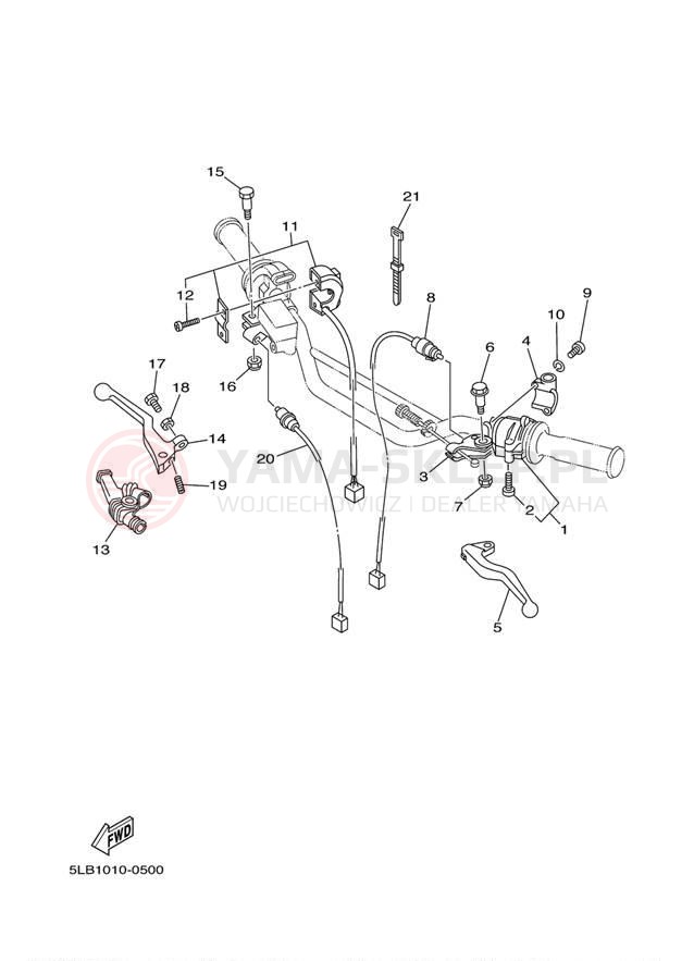 Schemat "Kierownica i osprzęt" do Yamaha TW200 TW200Z/TW200ZC