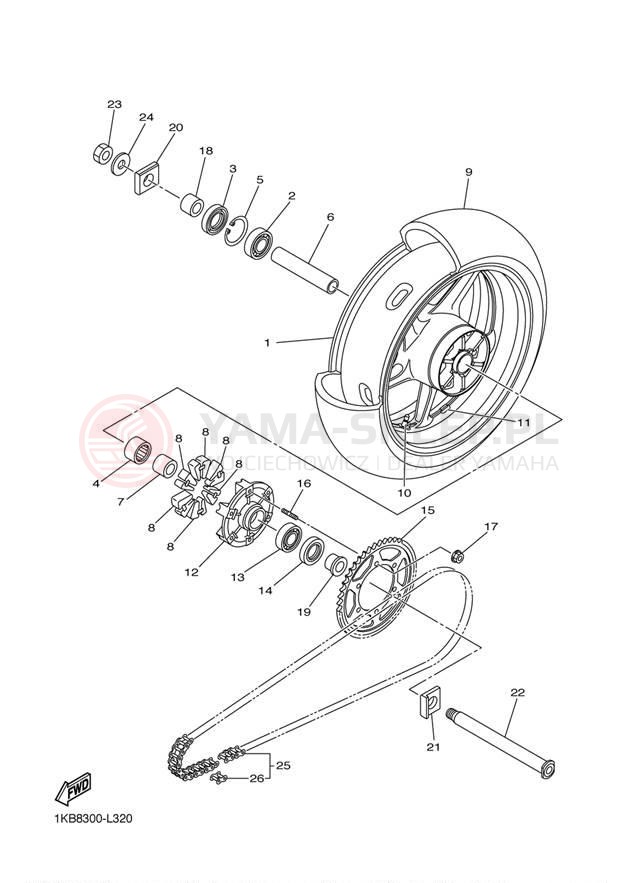 Schemat "Koło tył" do Yamaha YZFR1 YZFR1BW/YZFR1BCW