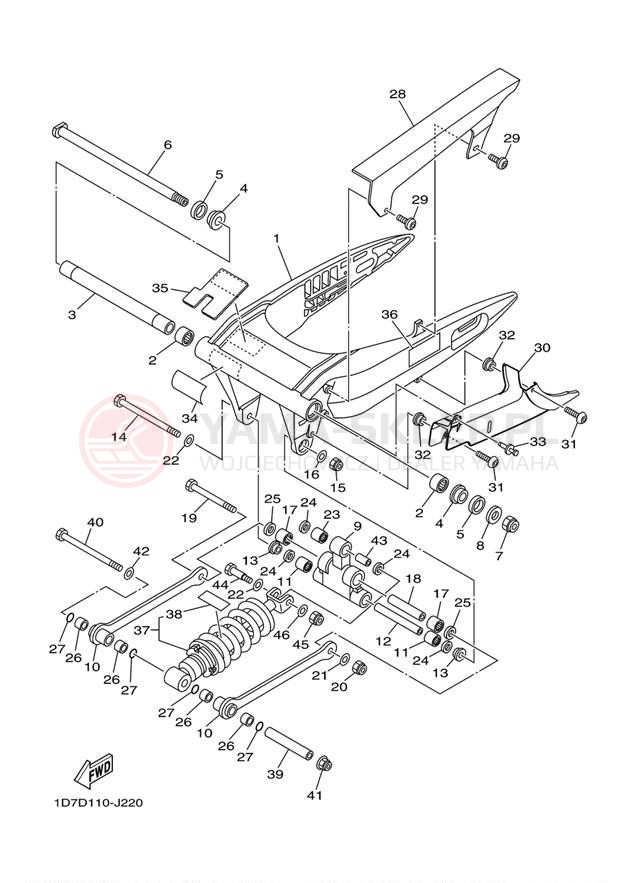 Schemat "wahacz, zawieszenie tył" do Yamaha ROADLINER S XV19SZL/XV19SZCL
