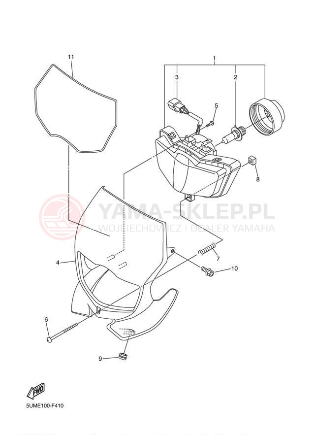 Schemat "Lampa przód" do Yamaha WR250F WR250FY