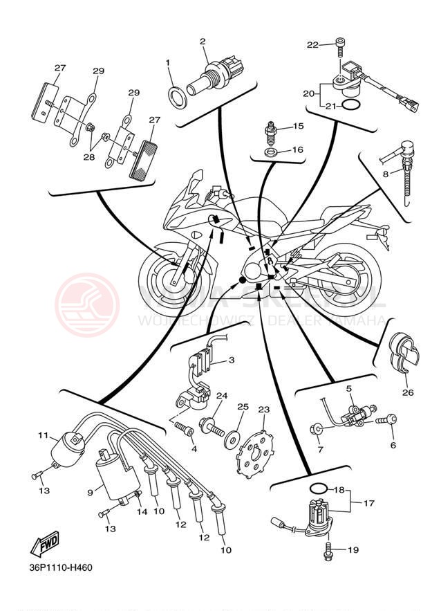 Schemat "układ elektryczny" do Yamaha FZ6R FZ6RBW/FZ6RBCW