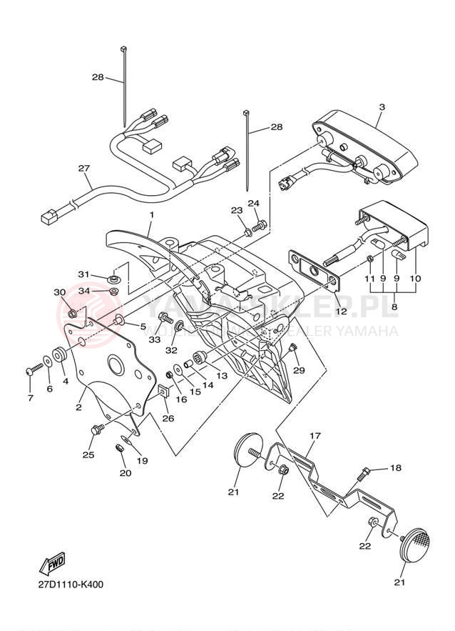 Schemat "lampa tył" do Yamaha STRYKER XVS13CDW/XVS13CDCW