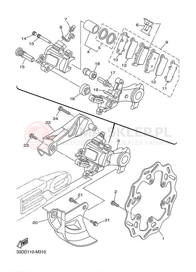 Schemat "Zacisk hamulcowy tylny" do Yamaha YZ450F YZ450FDW/YZ450FDL
