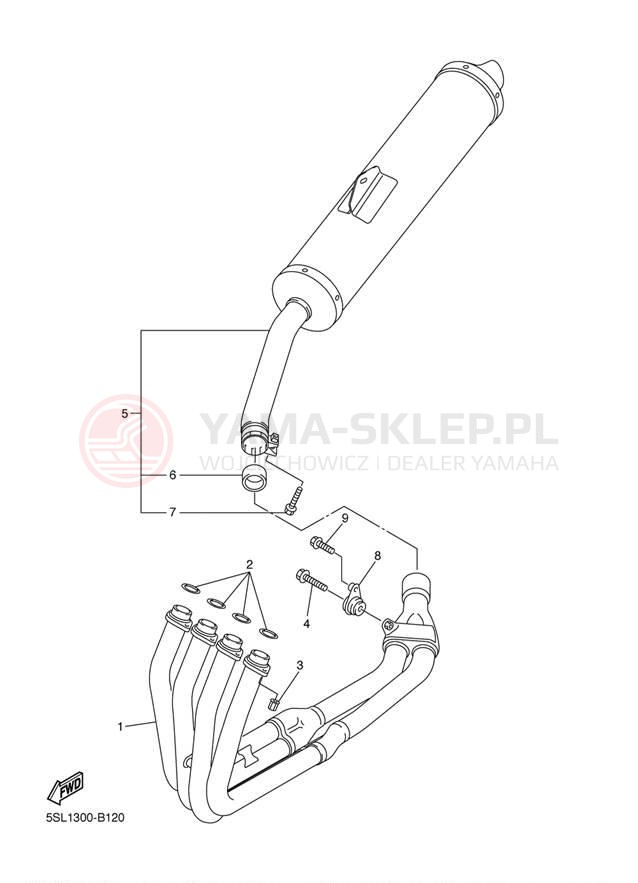 Schemat "Wydech końcowy" do Yamaha R6 YZFR6SRC/YZFR6SR
