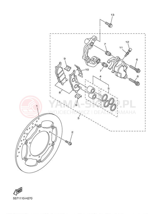 Schemat "Zacisk hamulcowy + tarcza przód" do Yamaha V STAR 950 XVS95ZCR/XVS95ZR