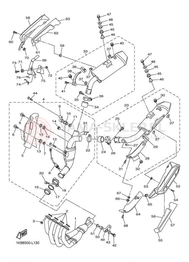 Schemat "Wydech końcowy" do Yamaha YZF-R1 YZFR1BW/YZFR1BCW