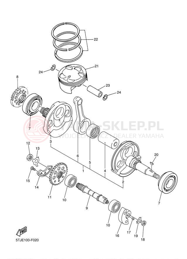 Schemat "Wał korbowy, tłok" do Yamaha WR450F WR450FY
