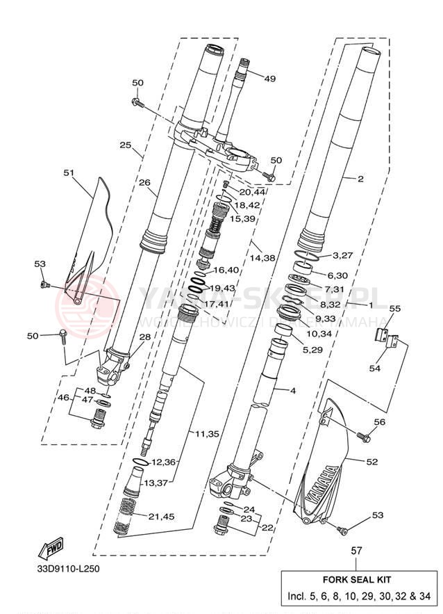 Schemat "Amortyzatory przód" do Yamaha YZ450FB YZ450FBL/YZ450FBW