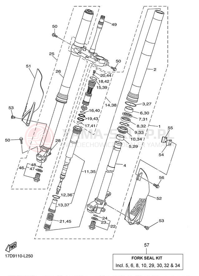 Schemat "Amortyzatory przód" do Yamaha YZ250FB YZ250FBW/YZ250FBL