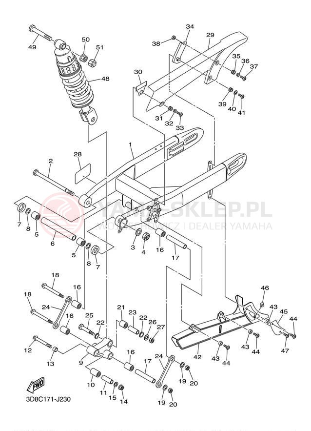 Schemat "wahacz, zawieszenie tył" do Yamaha V STAR 1300 XVS13ABCR/XVS13ABR