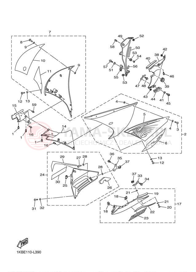 Schemat "elementy nadwozia" do Yamaha YZF-R1 YZFR1BW/YZFR1BCW