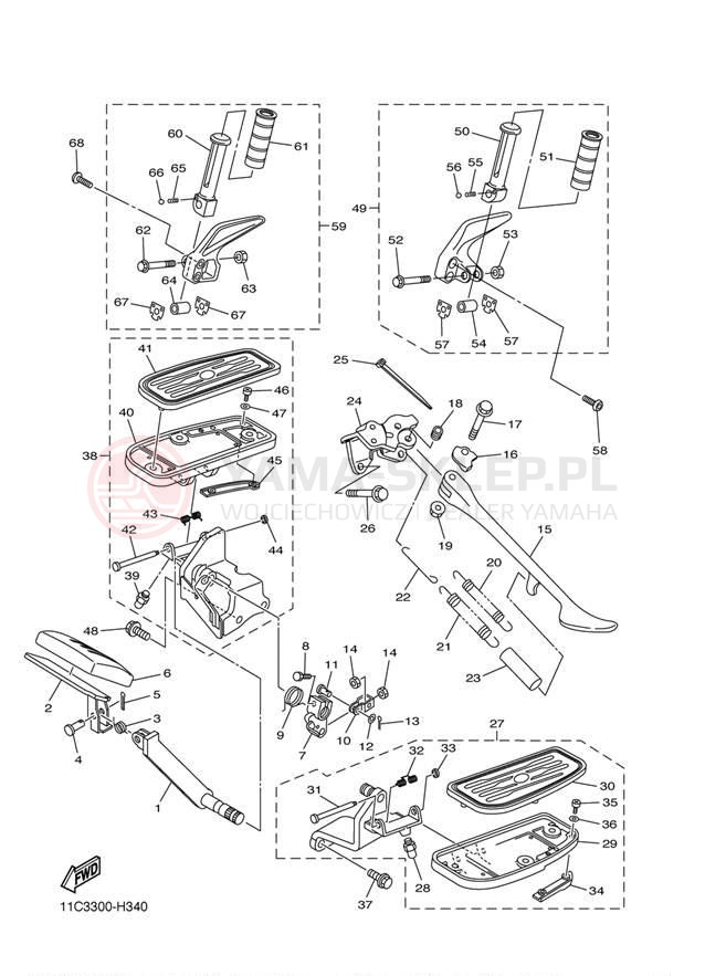 Schemat "Stopka postojowa i podnóżki" do Yamaha V STAR 1300 XVS13ABCR/XVS13ABR