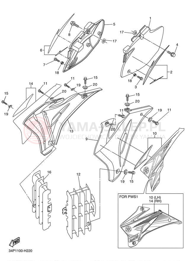 Schemat "Pokrywa boczna" do Yamaha YZ450F YZ450FYL/YZ450FYW