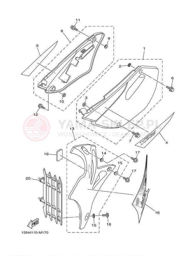 Schemat "Pokrywa boczna" do Yamaha YZ85 YZ85D