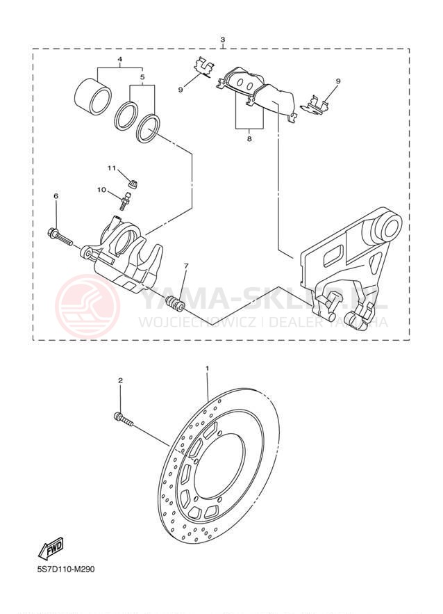 Schemat "Zacisk hamulcowy tylny" do Yamaha V STAR 1300 XVS13AER/XVS13AECR