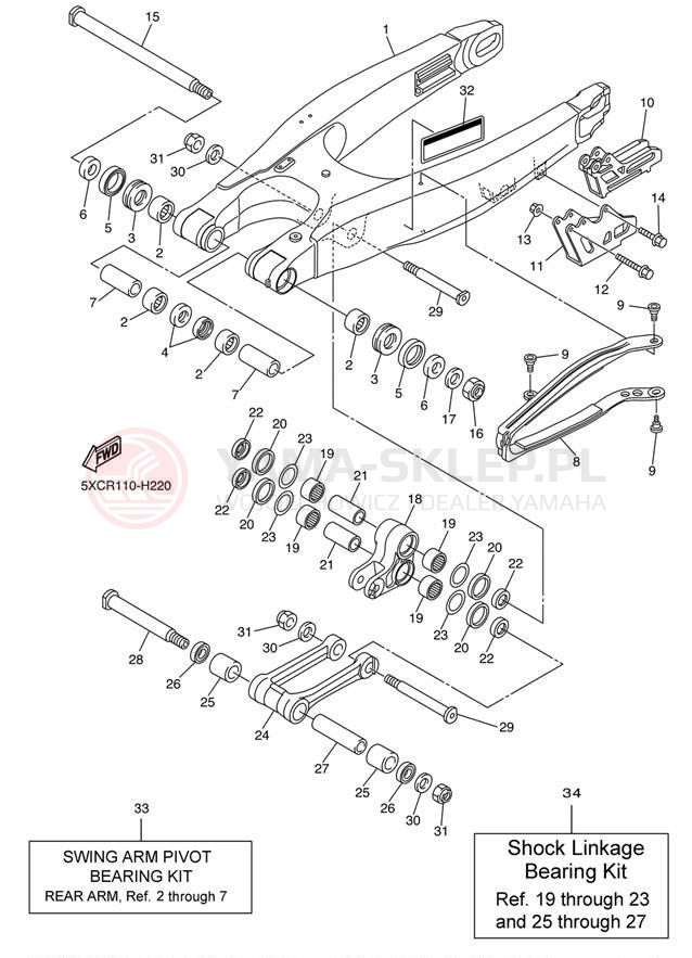 Schemat "wahacz" do Yamaha YZ250F YZ250FAB/YZ250FAL