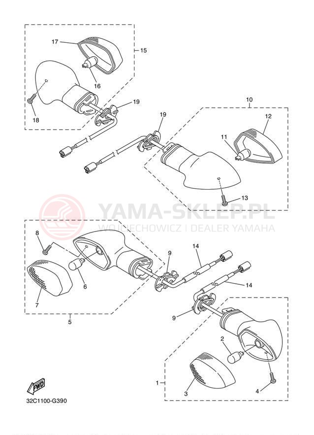 Schemat "kierunkowskazy" do Yamaha WR250X WR25XACW/WR25XAW