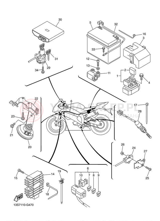 Schemat "układ elektryczny" do Yamaha YZF-R6 YZFR6BCW/YZFR6BW