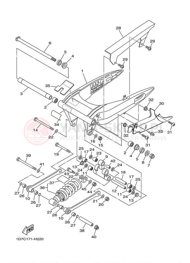 Schemat "wahacz, zawieszenie tył" do Yamaha ROADLINER S XV19SDB/XV19SDCB