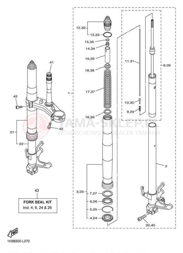 Schemat "Amortyzatory przód" do Yamaha YZFR1 YZFR1BW/YZFR1BCW