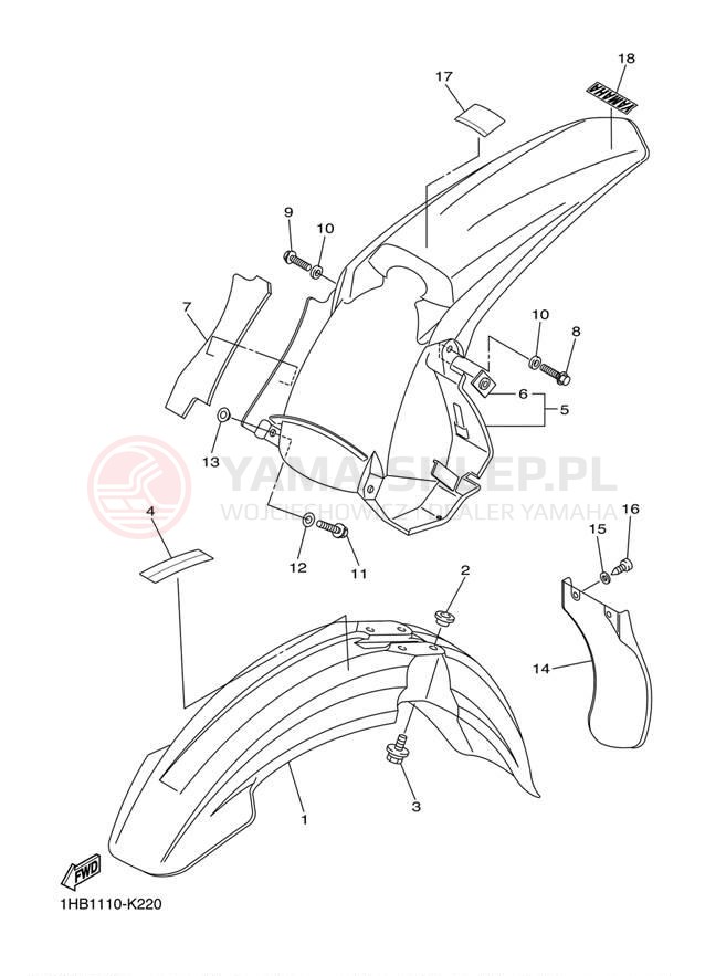 Schemat "błotnik" do Yamaha WR450F WR450FA