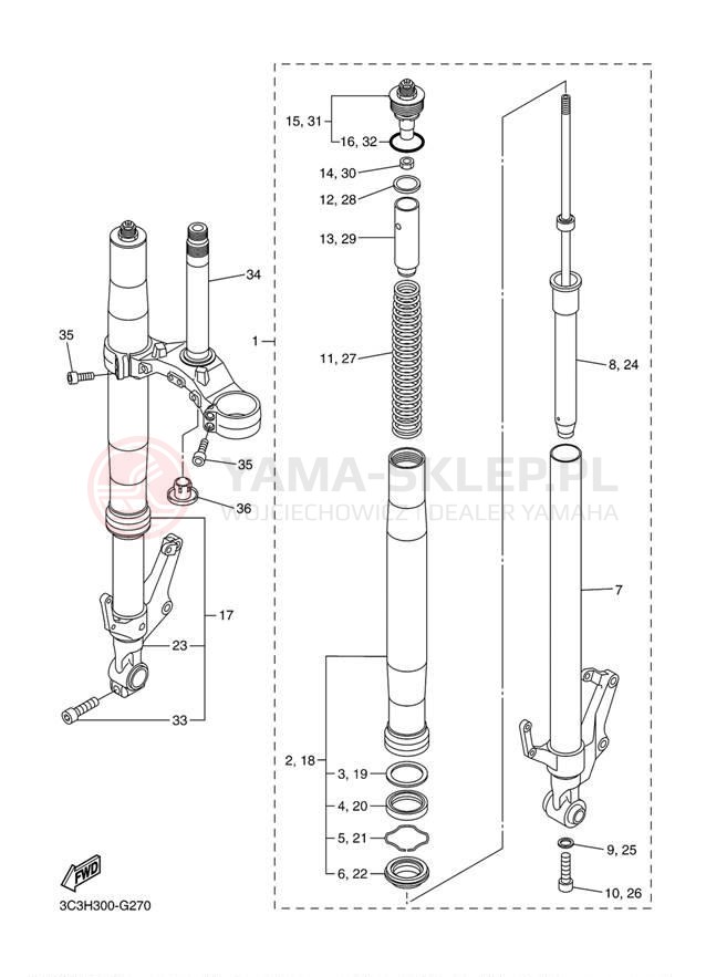 Schemat "Amortyzatory przód" do Yamaha FZ1 FZS10D/FZS10DC