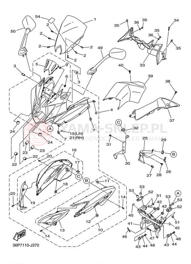 Schemat "elementy nadwozia" do Yamaha FZ6R FZ6RAO/FZ6RACO