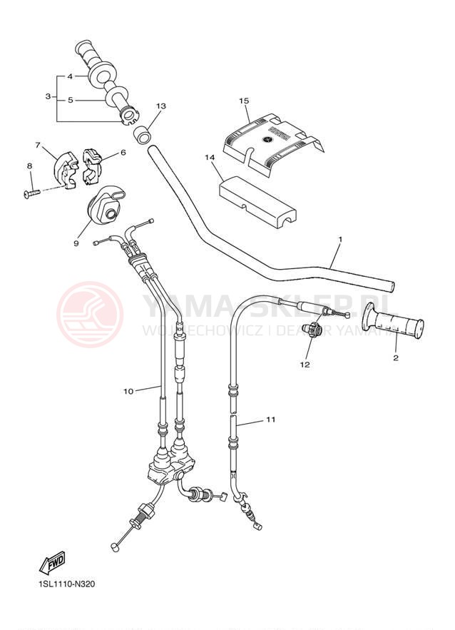 Schemat "Kierownica i osprzęt" do Yamaha YZ250FE YZ250FEL/YZ250FEW