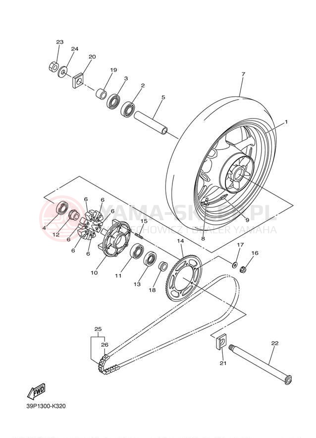 Schemat "Koło tył" do Yamaha FZ8 FZ8NDC/FZ8ND
