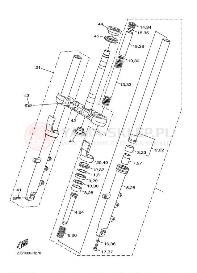 Schemat "Amortyzatory przód" do Yamaha FZ6R FZ6RDL/FZ6RDCL