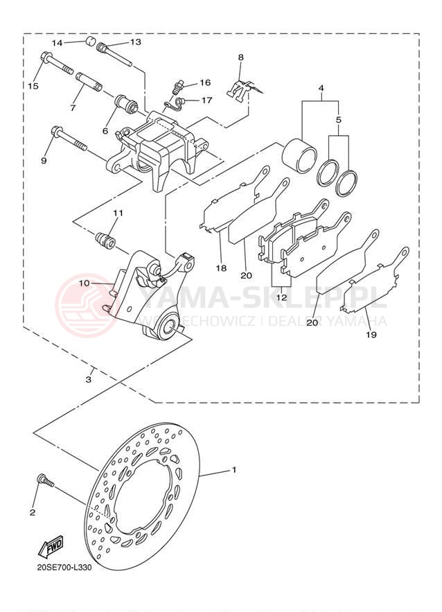 Schemat "Zacisk hamulcowy tylny" do Yamaha FZ6R FZ6RBW/FZ6RBCW