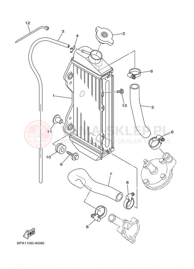 Schemat "Układ chlodzenia" do Yamaha YZ85 YZ85E