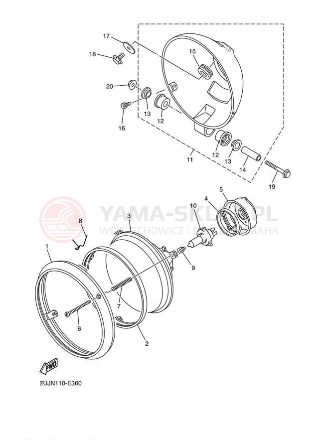 Schemat "Lampa przód" do Yamaha V STAR 250 XV250A1CB/XV250A1B