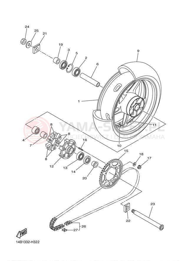 Schemat "Koło tył" do Yamaha YZFR1 YZFR1YL/YZFR1YCL