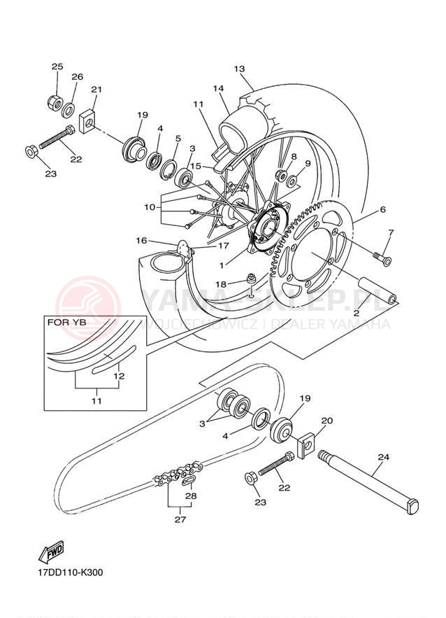 Schemat "Koło tył" do Yamaha YZ250F YZ250FAB/YZ250FAL