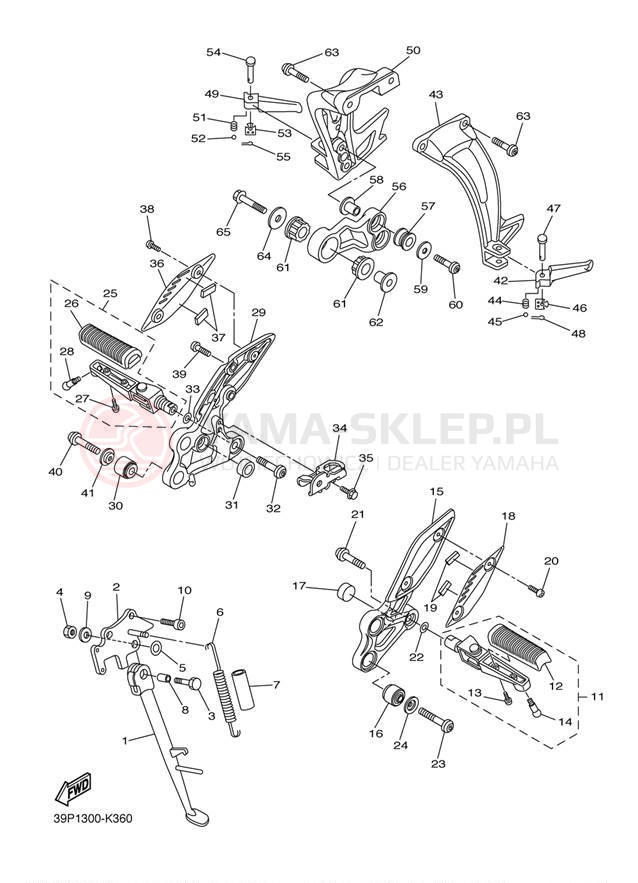 Schemat "Stopka postojowa i podnóżki" do Yamaha FZ8 FZ8NDC/FZ8ND