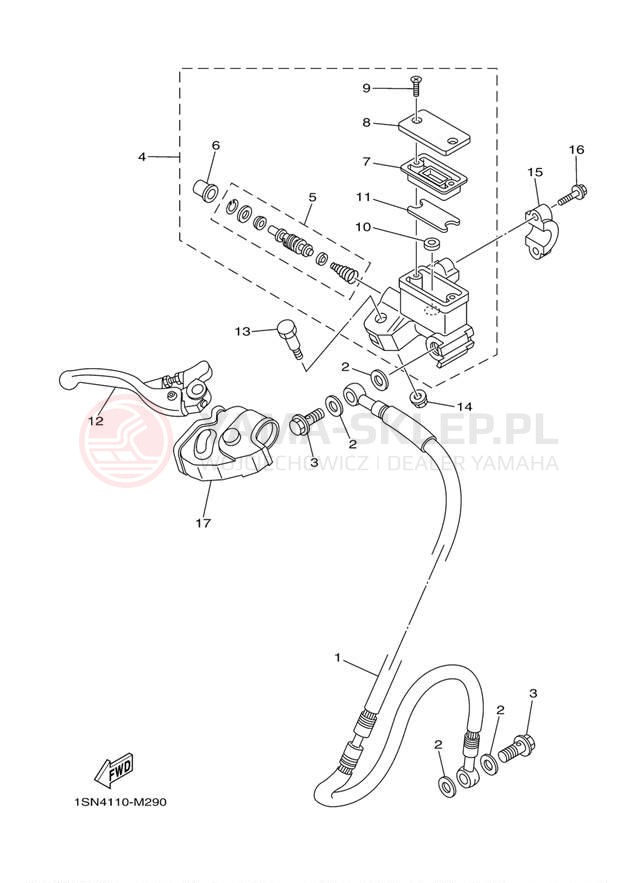 Schemat "Pompa hamulcowa przednia" do Yamaha YZ85 YZ85D