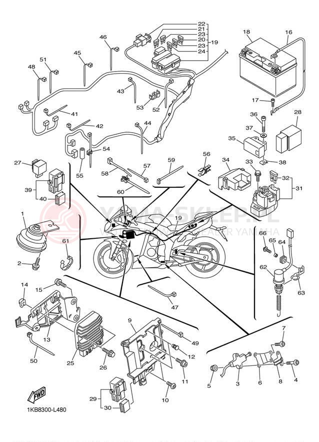 Schemat "układ elektryczny" do Yamaha YZFR1 YZFR1BW/YZFR1BCW