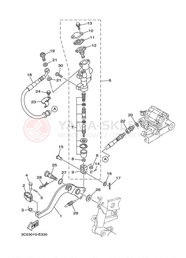 Schemat "Pompa hamulcowa tył" do Yamaha XT250 XT250E/XT250EC