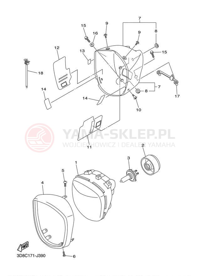 Schemat "Lampa przód" do Yamaha V STAR 1300 XVS13ABCR/XVS13ABR