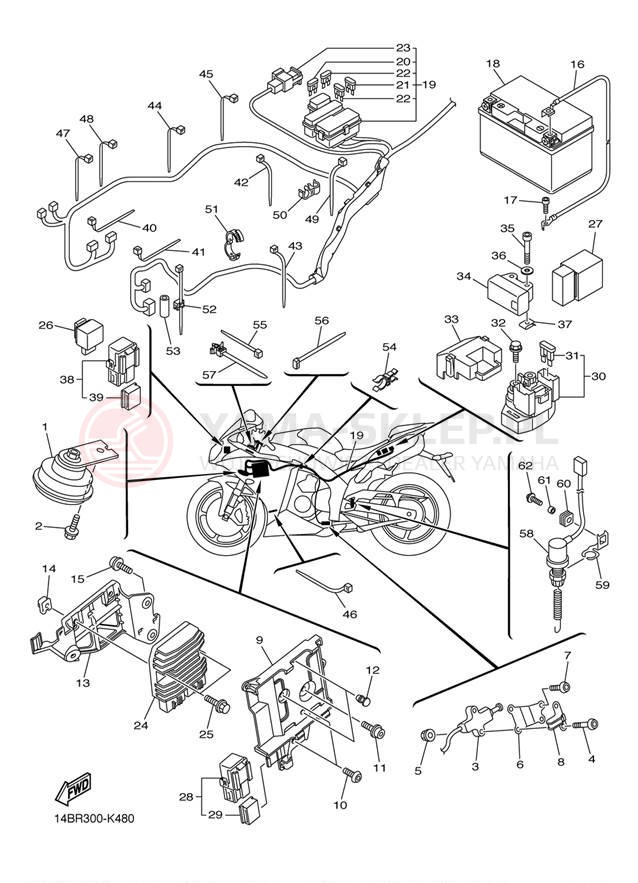 Schemat "układ elektryczny" do Yamaha YZFR1 YZFR1ACR/YZFR1AR