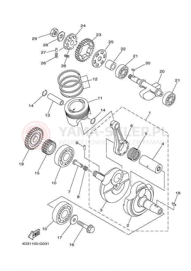 Schemat "Wał korbowy, tłok" do Yamaha XT250 XT250E/XT250EC