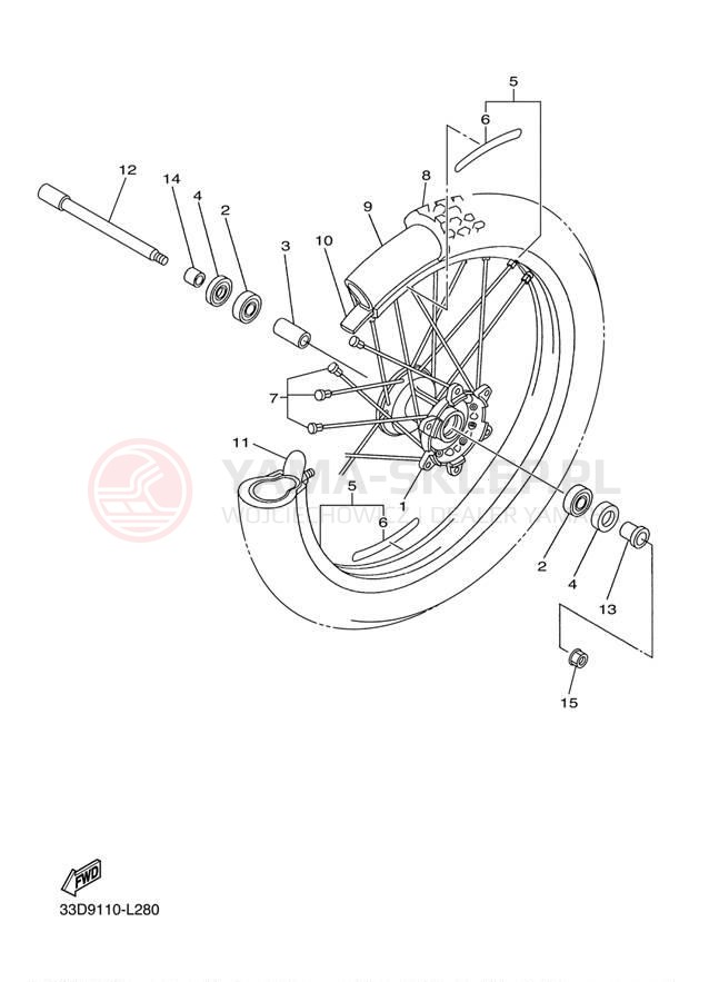 Schemat "Koło przód" do Yamaha YZ250F YZ250FDW/YZ250FDL