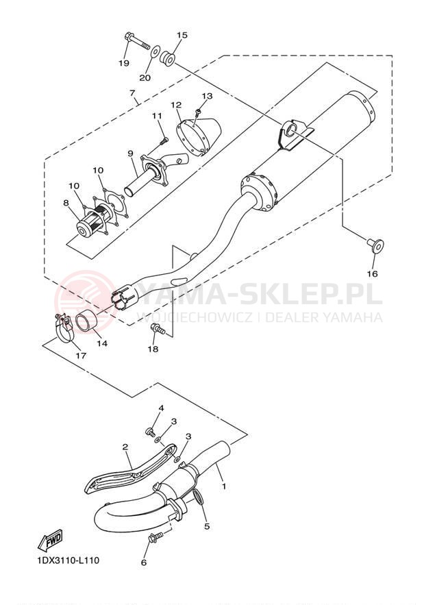 Schemat "Wydech końcowy" do Yamaha WR450F WR450FB