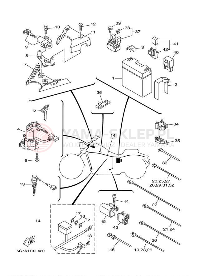 Schemat "układ elektryczny" do Yamaha RAIDER SCL XV19CBCO/XV19CBO