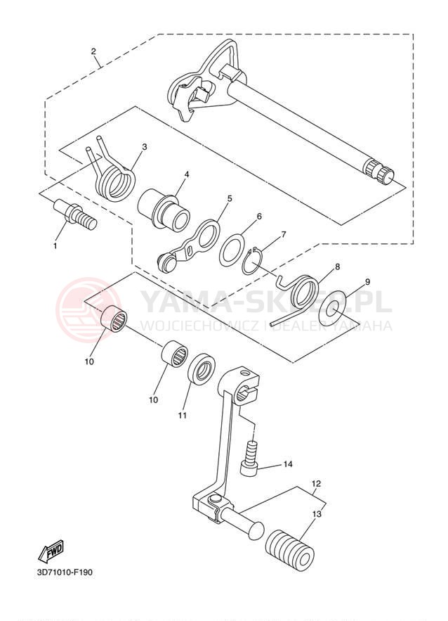 Schemat "Dźwignia zmiany biegów, wałek" do Yamaha WR250R WR25RAL/WR25RACL