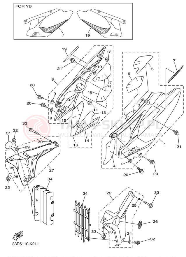 Schemat "Pokrywa boczna" do Yamaha YZ450F YZ450FAB/YZ450FAL