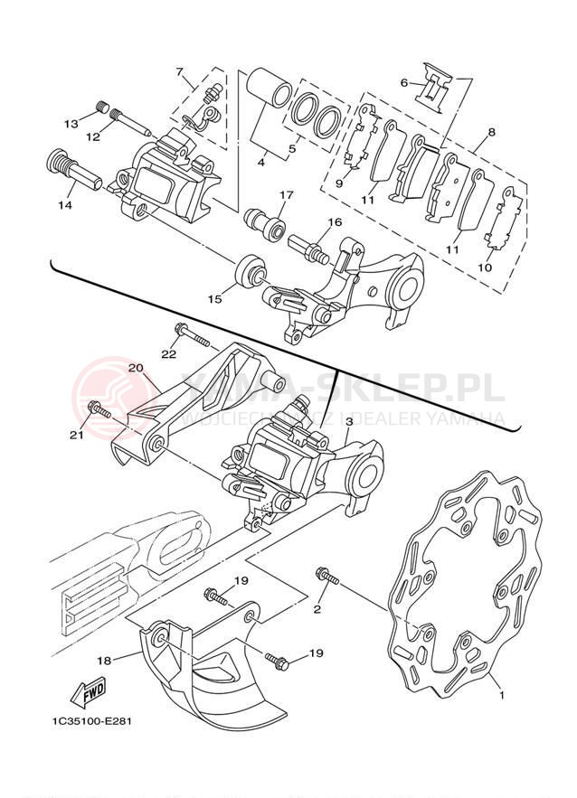 Schemat "Zacisk hamulcowy tylny" do Yamaha WR250F WR250FA
