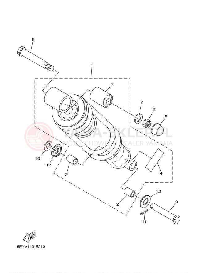 Schemat "zawieszenie tył" do Yamaha TW200 TW200D1/TW200D1C