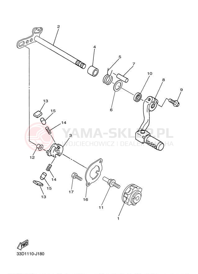 Schemat "Dźwignia zmiany biegów, wałek" do Yamaha YZ450F YZ450FAB/YZ450FAL